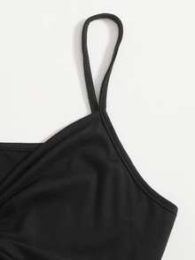 Áo hai dây xoắn lại màu trơn Giải trí - màu đen - Xem 3