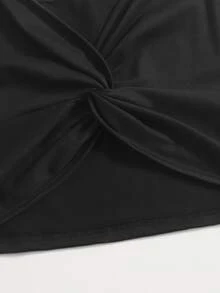 Áo hai dây xoắn lại màu trơn Giải trí - màu đen - Xem 4