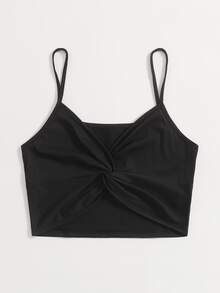 Áo hai dây xoắn lại màu trơn Giải trí - màu đen - Xem 5