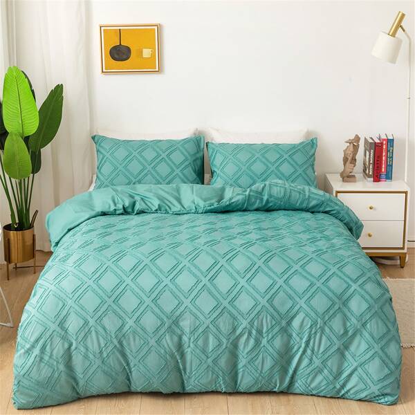 

Plaid Duvet Cover Set Without Filler, Green