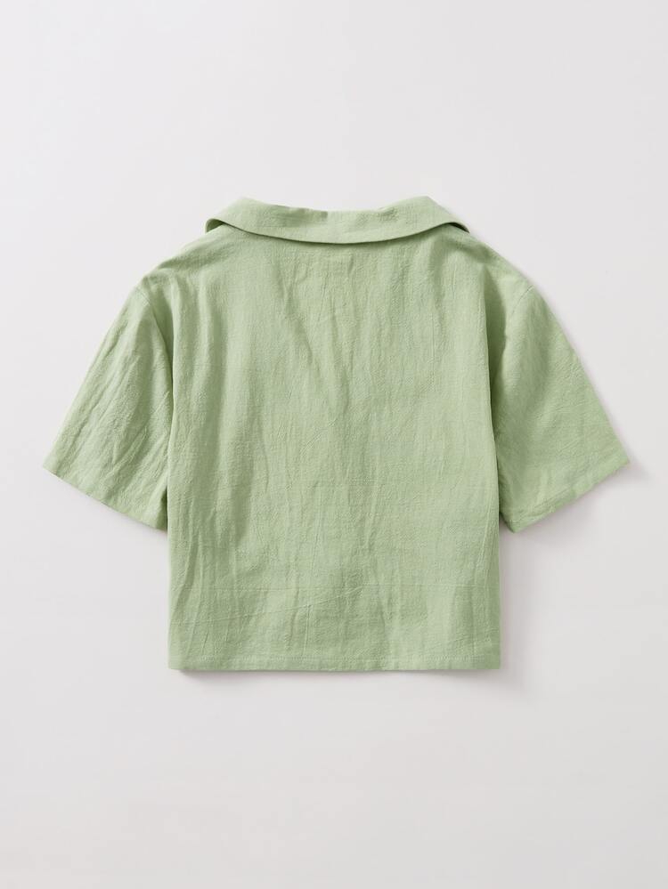 SHEIN Chicas adolescentes Blusa de cuello con solapa unicolor - verde menta - Ver 2