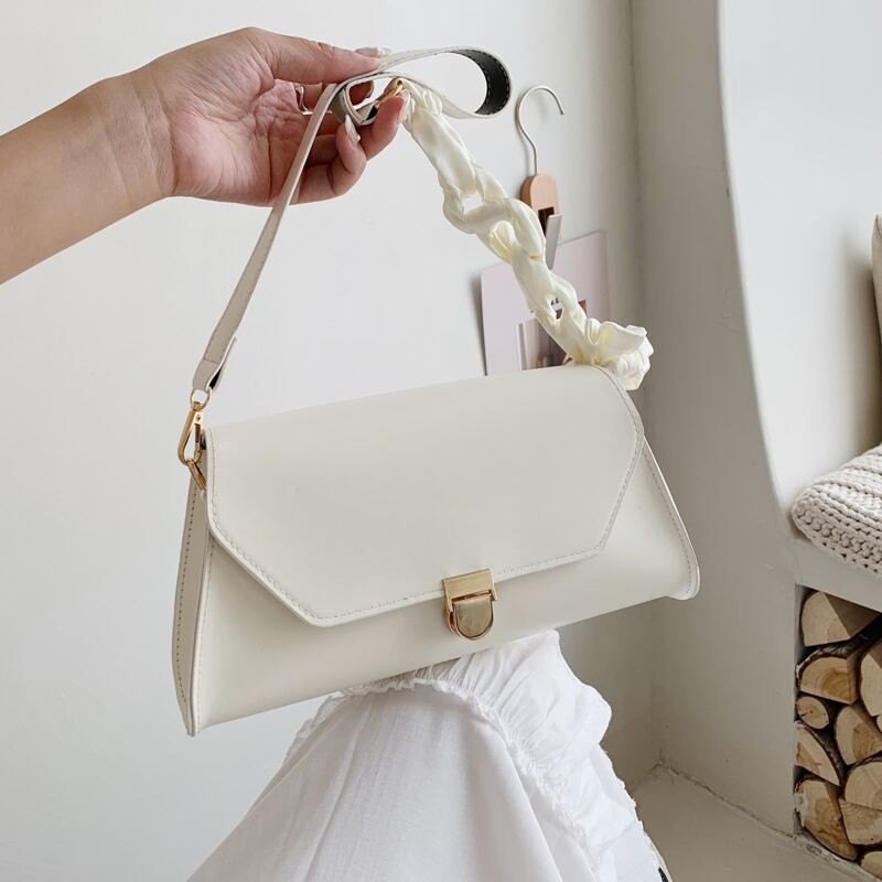

Metal Lock Flap Shoulder Bag, White