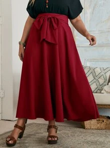SHEIN Clasi Plus Solid Tie Front Skirt - Burgundy - View 1