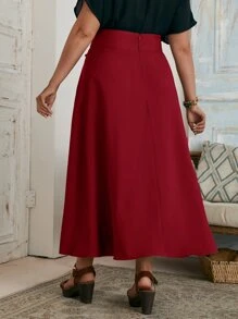SHEIN Clasi Plus Solid Tie Front Skirt - Burgundy - View 2