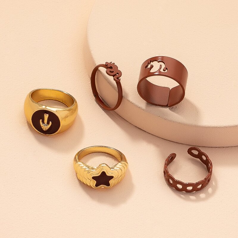 

5pcs Star & Mushroom Decor Ring, Multicolor