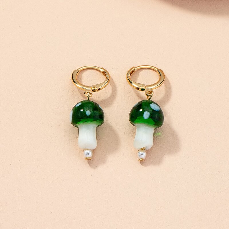 

Mushroom Drop Earrings, Green