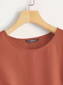 SHEIN LUNE Solid Laser Cut Scalloped Top - Rusty Rose - View 3