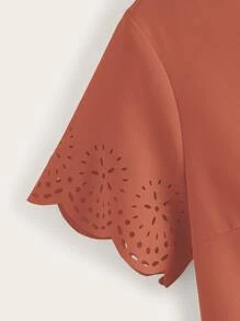 SHEIN LUNE Solid Laser Cut Scalloped Top - Rusty Rose - View 4
