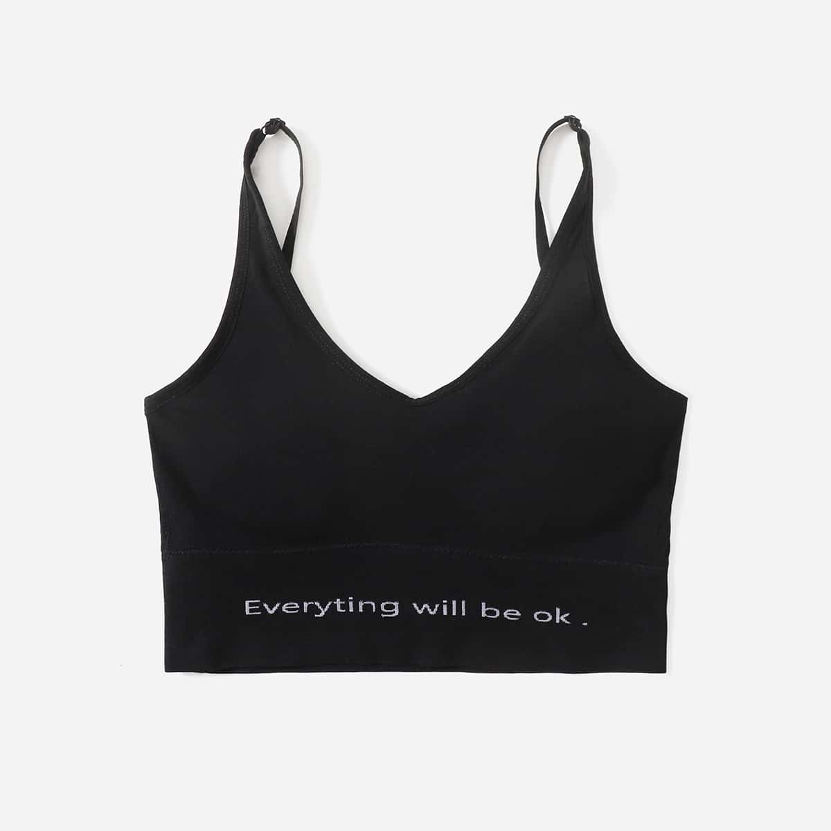 

Slogan Graphic Longline Bralette, Black