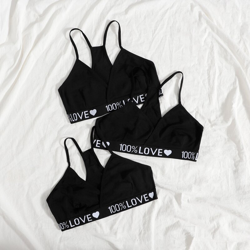 

3pack Letter Graphic Bra Set, Black
