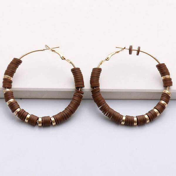 

Beaded Hoop Earrings, Brown