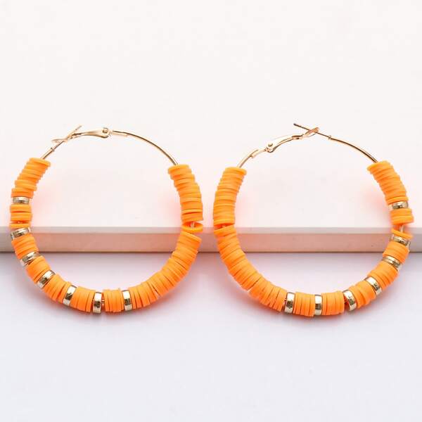 

Beaded Hoop Earrings, Orange