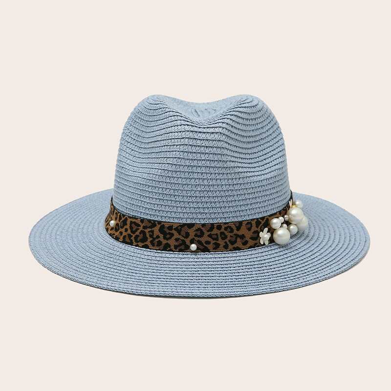 

Faux Pearl Decor Straw Hat, Blue