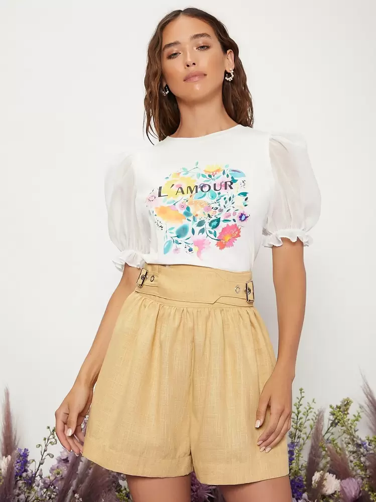 SHEIN Unity Short à boucle taille haute - Jaune citron - Voir 4