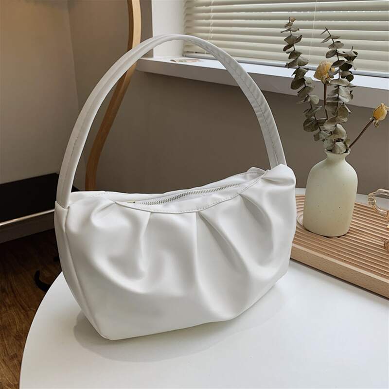 

Ruched Baguette Bag, White