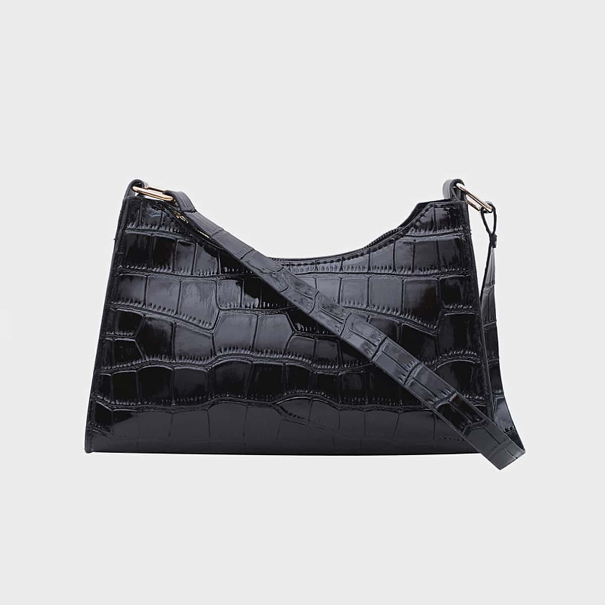 

Croc Embossed Shoulder Bag, Black