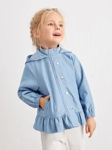 SHEIN Toddler Girls Dinosaur Embroidery Hooded Ruffle Hem Coat - Baby Blue - View 2