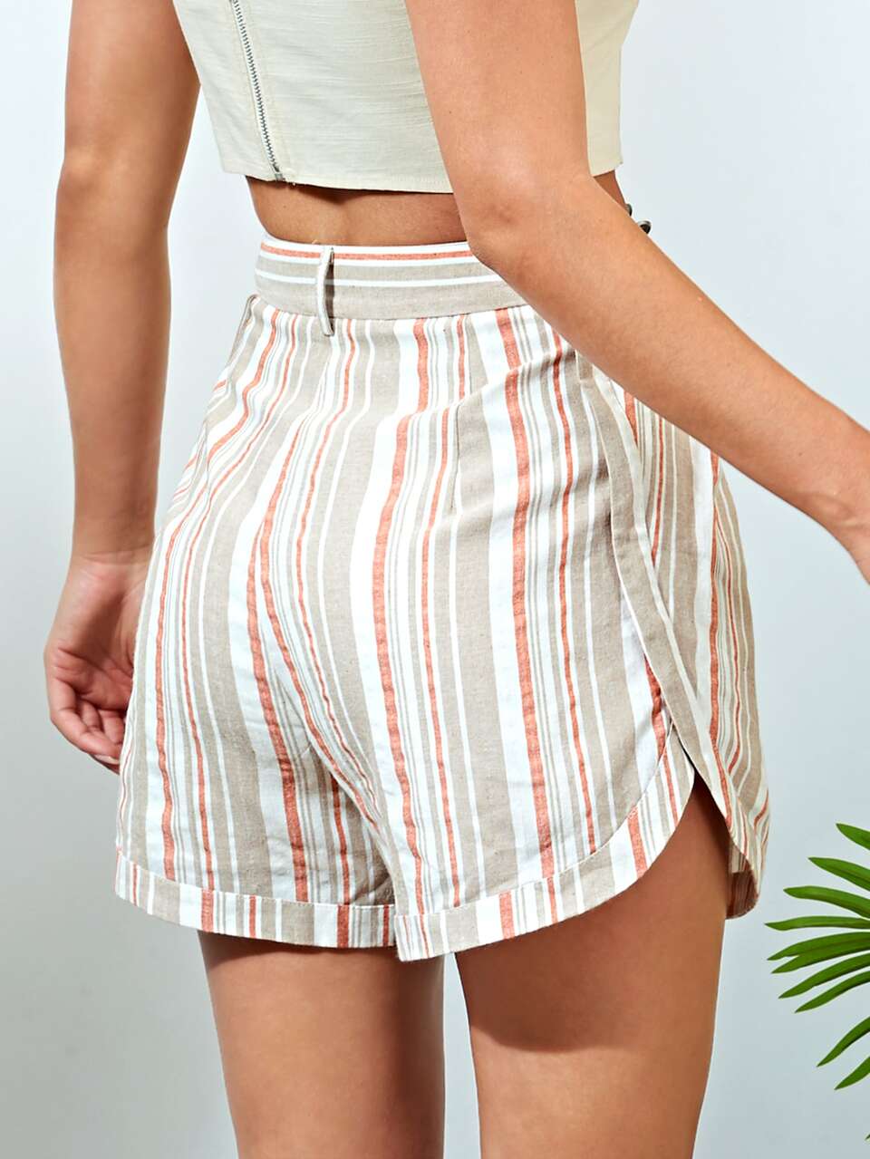 Zipper Fly Striped Colorblock Shorts