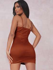 SHEIN SXY Dress Split Plain Seksi - Rust Brown - View 2