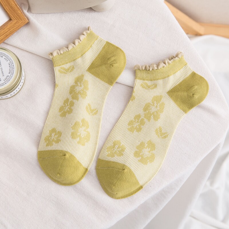 

Flower Pattern Frill Ankle Socks, Multicolor