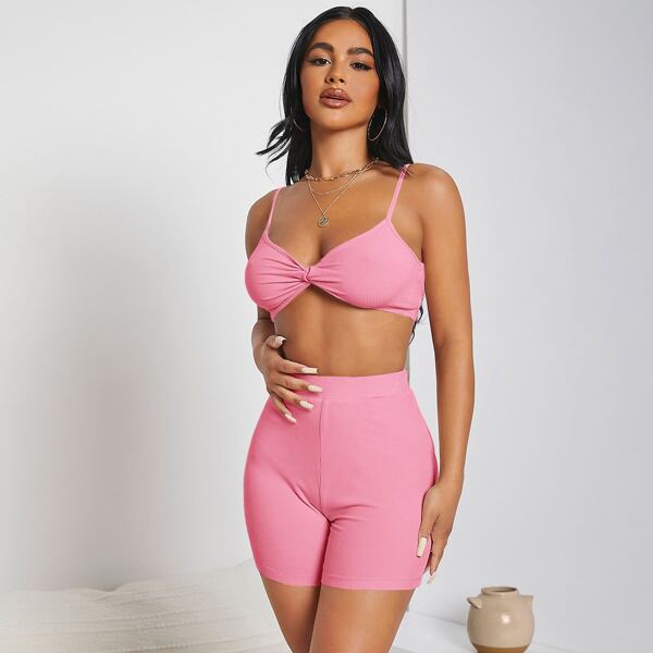 

Twist Front Cami Top & Biker Shorts Set, Pink