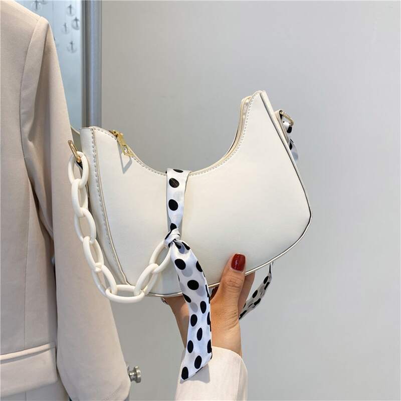 

Twilly Scarf Decor Hobo Bag, White