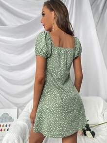 Đầm Thắt nút Dây kéo Nếp gấp Phần Ngực Tim Tất cả trên in Boho - Nhiều màu - Xem 2