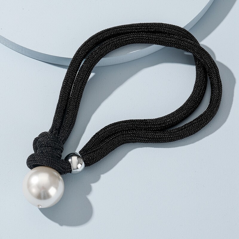 

Faux Pearl Decor Necklace, Black