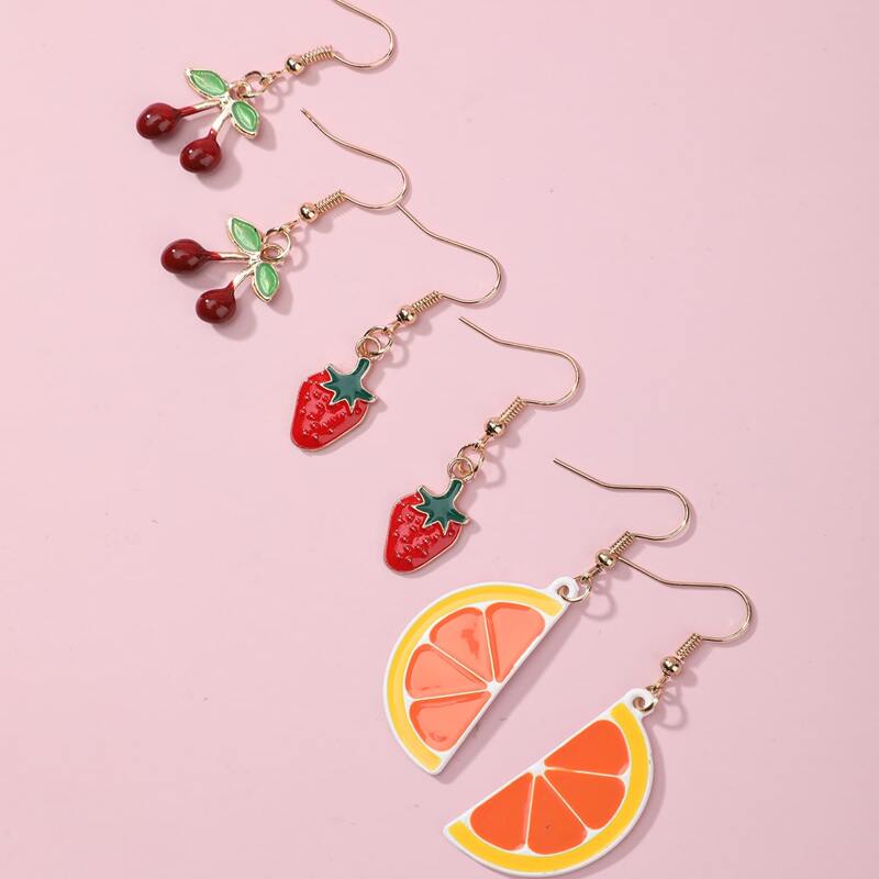 

3pairs Fruit Charm Earrings, Multicolor