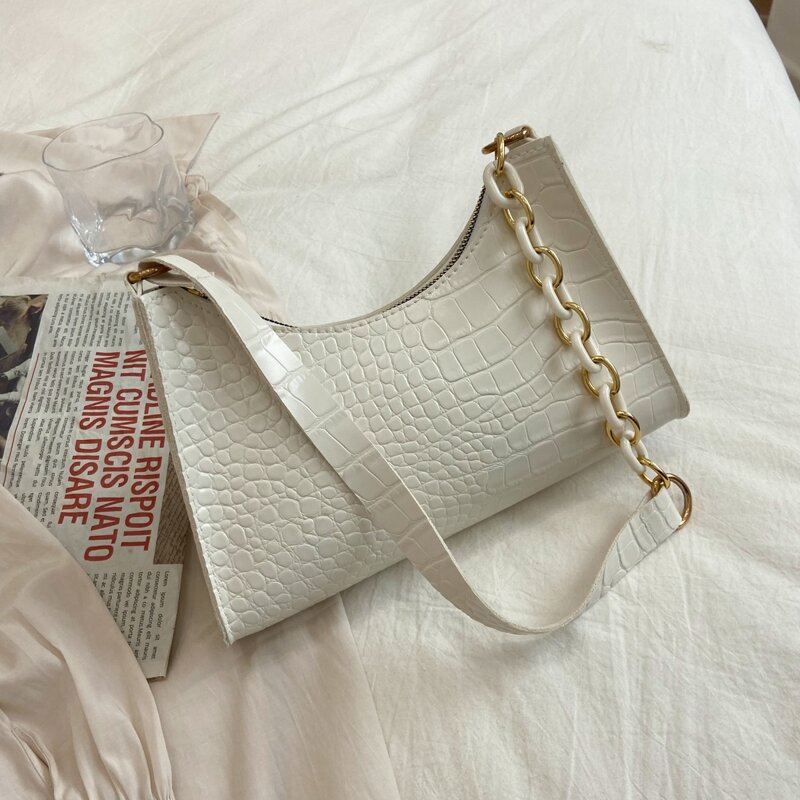 

Croc Embossed Shoulder Bag, White