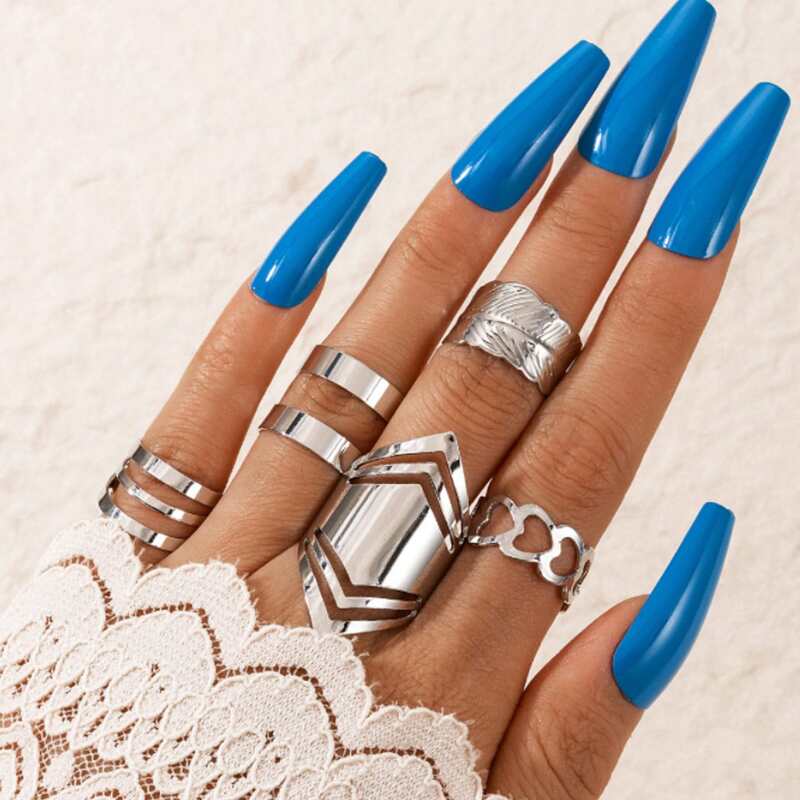 

5pcs Hollow Out Ring, Silver