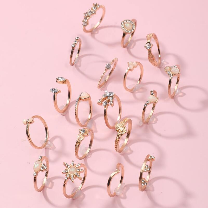 

18pcs Rhinestone Decor Ring, Gold