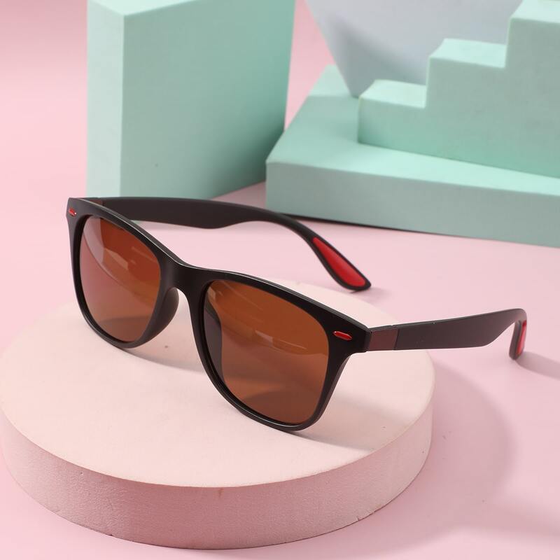 

1pc Square Frame Sunglasses, Coffee brown