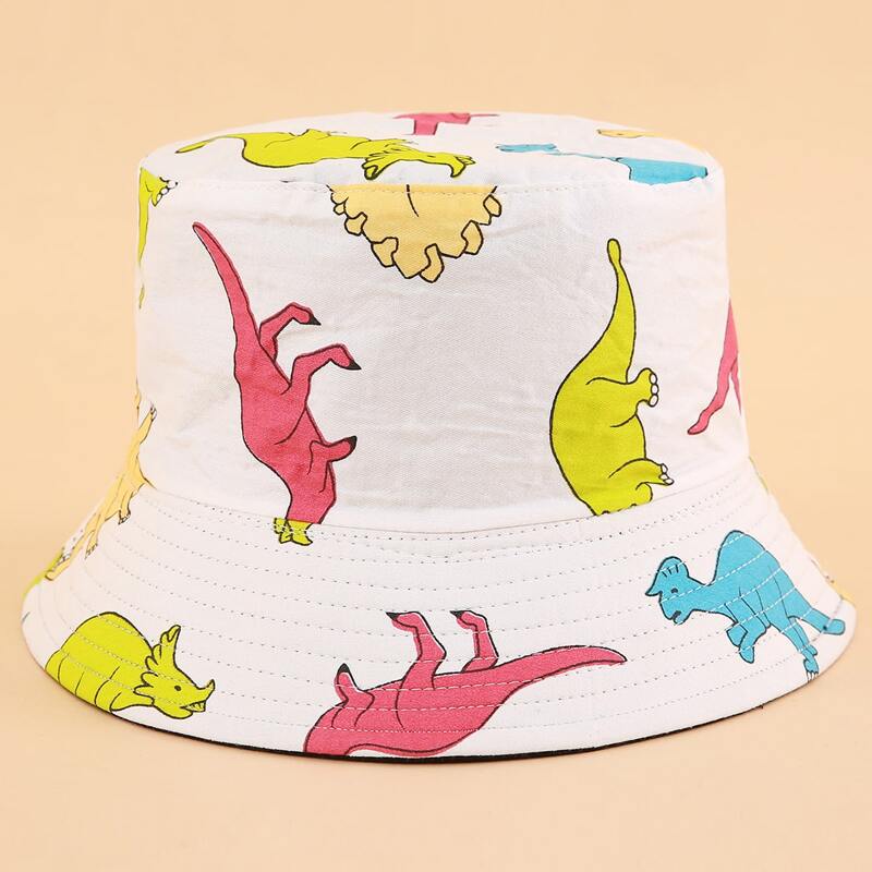 

Cartoon Dinosaur Print Bucket Hat, Multicolor