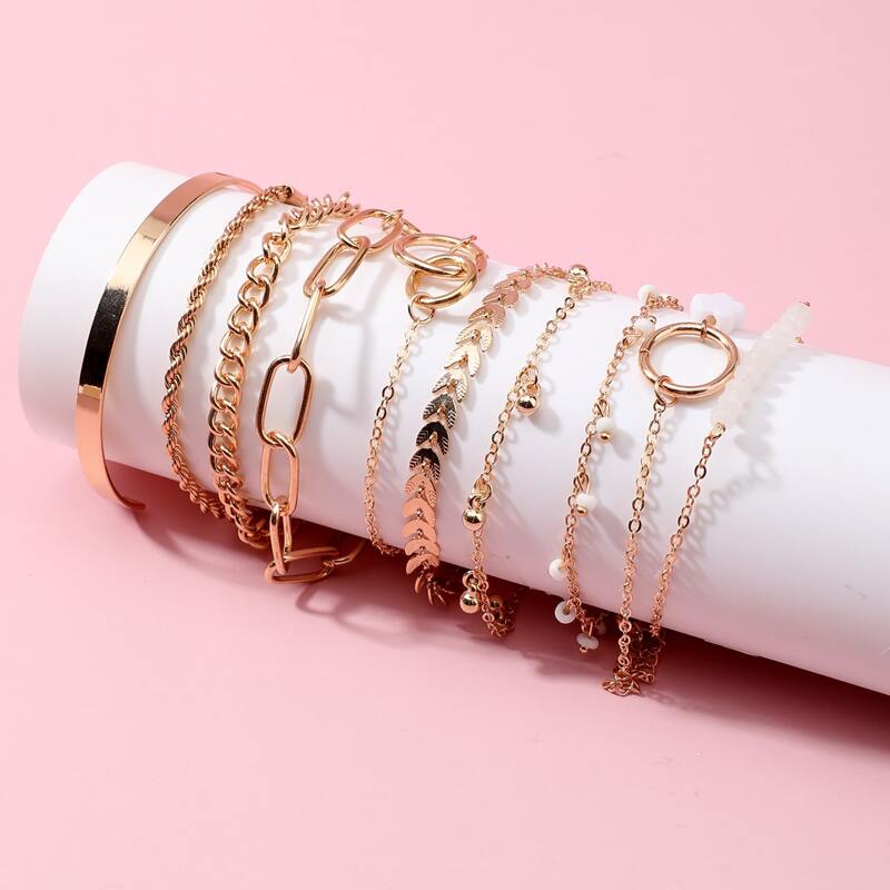 

10pcs Beaded Chain Bracelet, Gold
