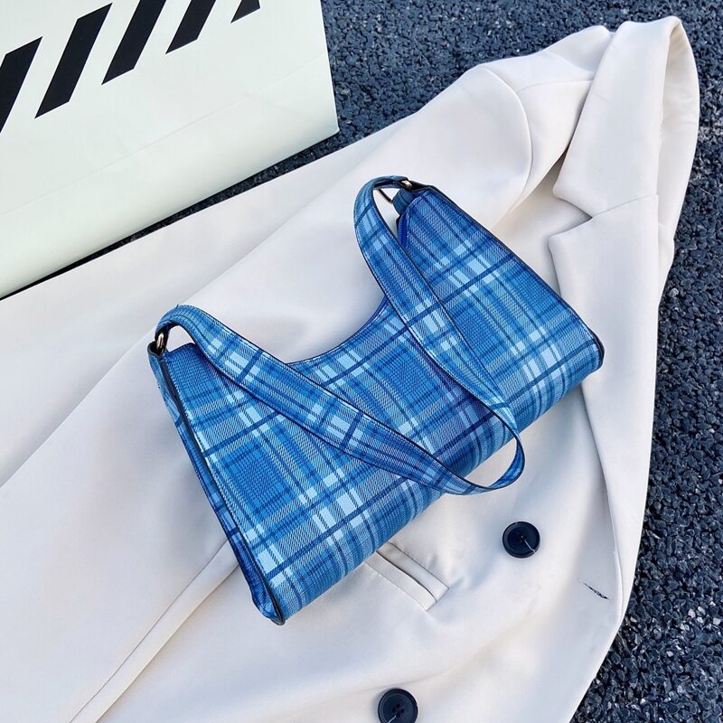 

Plaid Shoulder Bag, Blue
