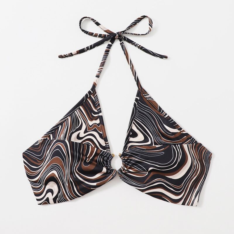 

Graphic Ring Decor Crop Halter Top, Multicolor