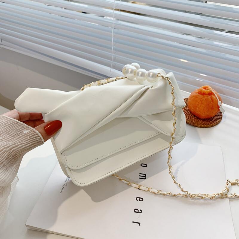 

Faux Pearl Decor Crossbody Bag, White