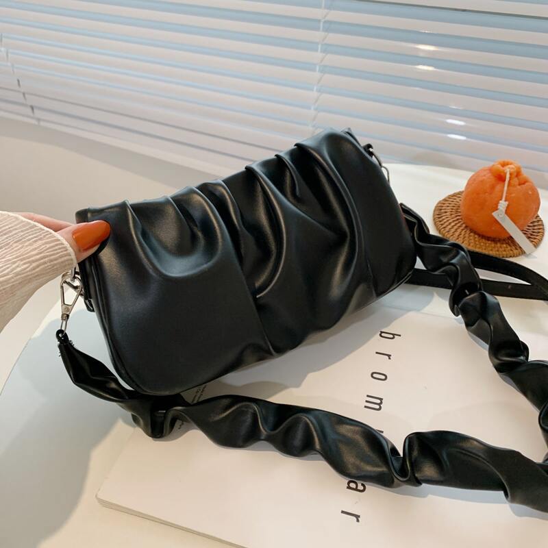 

Ruched Shoulder Bag, Black