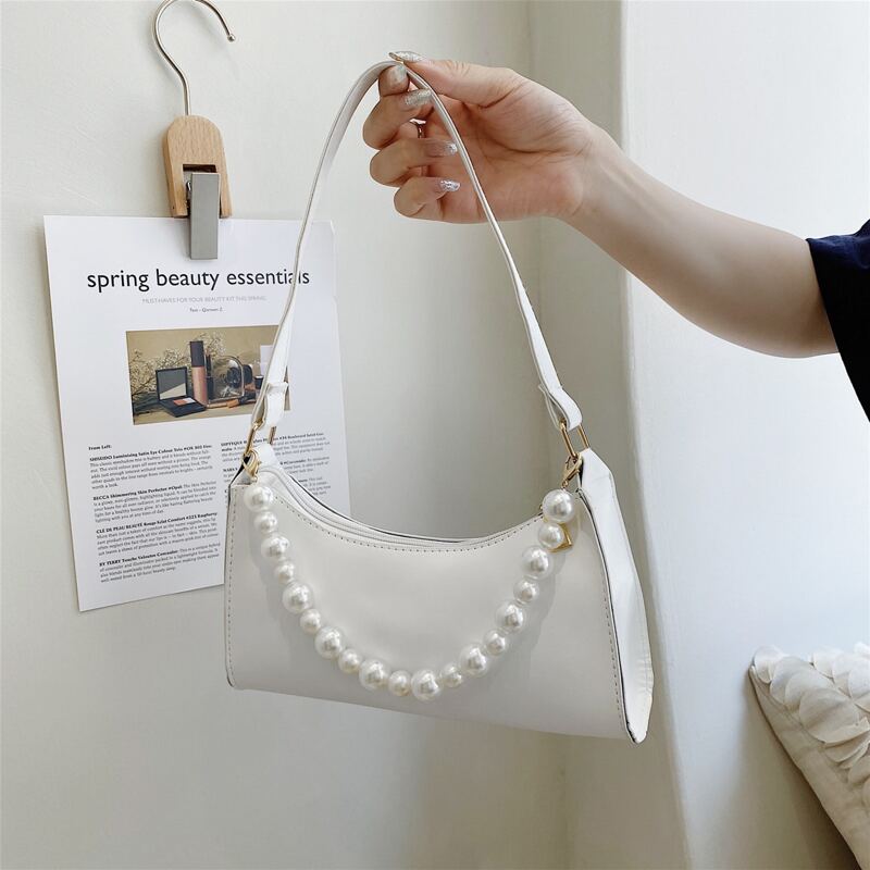 

Faux Pearl Decor Shoulder Bag, White