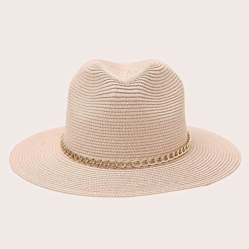 

Chain Decor Straw Hat, Dusty pink