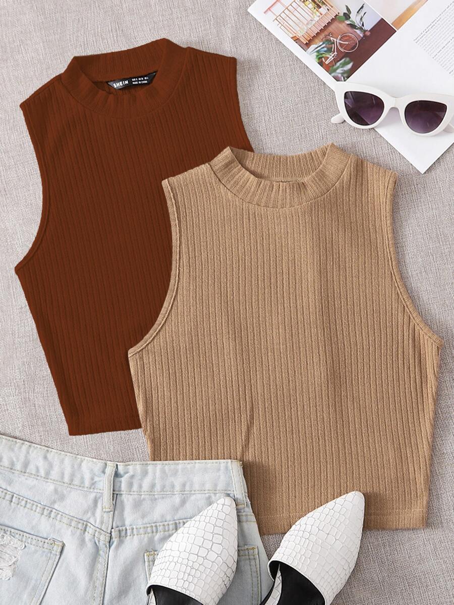 SHEIN EZwear 2 piezas top tank tejido de canalé - Multicolor - Ver 1