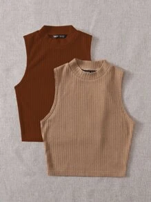 SHEIN EZwear 2 piezas top tank tejido de canalé - Multicolor - Ver 4