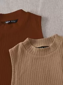 SHEIN EZwear 2 piezas top tank tejido de canalé - Multicolor - Ver 5