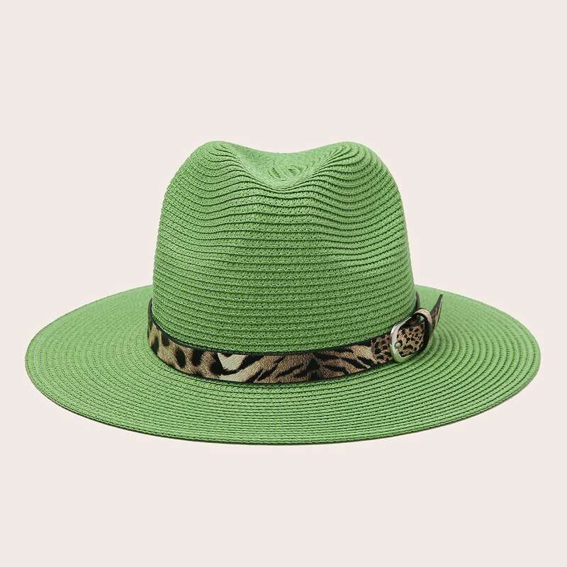 

Leopard Belt Decor Straw Hat, Green