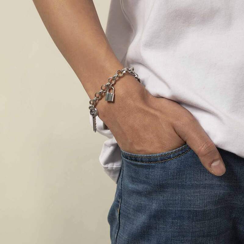 

Guys Lock & Key Decor Chain Bracelet, Silver