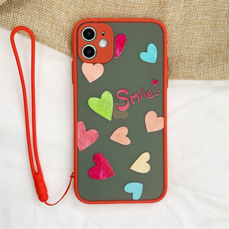 

Heart Pattern Phone Case With Lanyard, Red