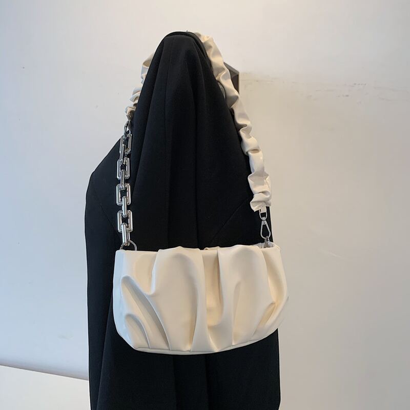 

Ruched Shoulder Bag, White