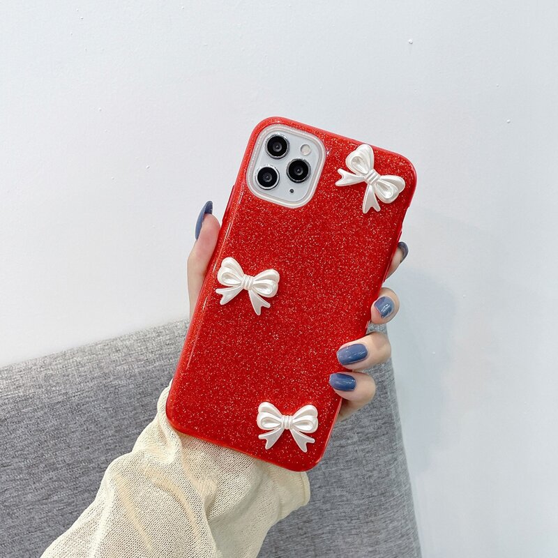 

Bowknot Decor Glitter Phone Case, Red