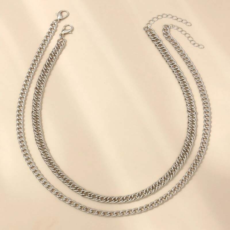 

2pcs Minimalist Chain Necklace, Silver
